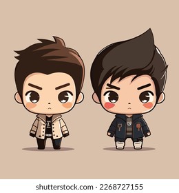 2 cute korean boy chibi character vector flat