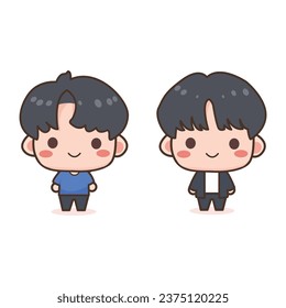 2 cute korean boy chibi character vector flat