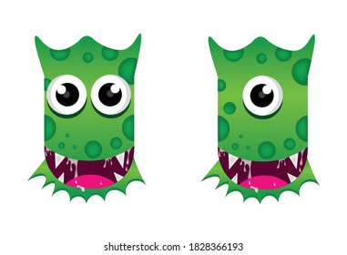 2 cute vector illustration monsters green design for print, decoration, t-shirt, illustration, or and others