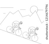 2 Cyclist Riding, Downhill White Background