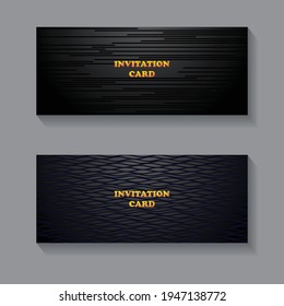 2 tarjetas de visita oscuras con líneas y elementos de texto dorado con gradiente.