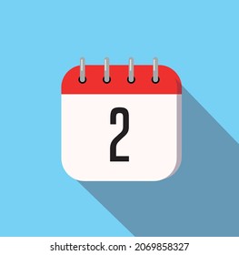 2 day calendar icon minimal modern flat design style with long shadow, vector illustration