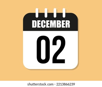 2 day december icon. Black and white december month calendar vector on orange background.