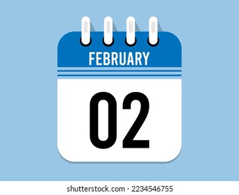 2 day February calendar icon. Banner for appointments, special dates and birthdays. Calendar vector for February in blue color on light background