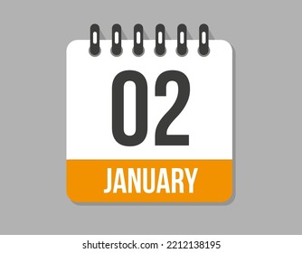 2 day january calendar icon. Orange calendar vector on light background for january month