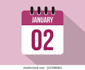 2 day January calendar. Calendar vector for January in pink color on light background