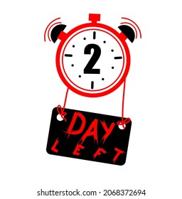 2 day left countdown icon. One day go sale price offer promo deal timer and business date count label, 2 day only. Flat vector illustration on white background.