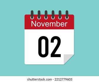 2 day November calendar design. Red calendar vector for November month and day