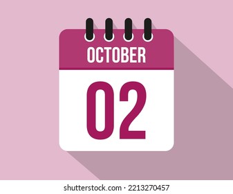 2 día calendario de octubre. Vector de calendario para octubre en color rosa en fondo claro