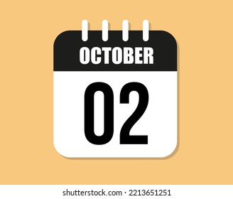 2 day october icon. Black and white october month calendar vector on orange background.