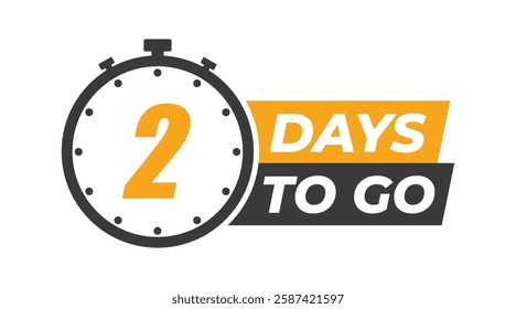 2 days to go badges symbol. Countdown of days. Offer timer, sticker limited to a few days. Two days left to go. Vector illustration