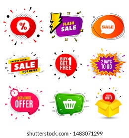 2 days to go. Banner badge, flash sale bubble. Special offer price sign. Advertising discounts symbol. Last minute offer. Sticker badge, comic bubble. Discounts box. Vector