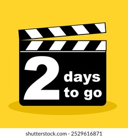 2 dias para ir contagem regressiva com ilustração de filme clapperboard ou filme clapboard vetor de ilustração plana vetor editável