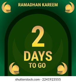 2 Tage zu gehen. Countdown verlässt Banner-Tag. Berechnung der Zeit für den Monat Ramadan. Eps10 Vektorgrafik.