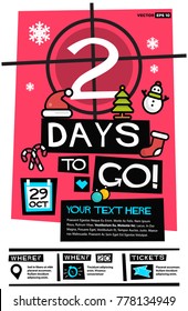 2 Tage bis zu Weihnachten (Flaches Vektorgrafik-Countdown-Poster-Design)
