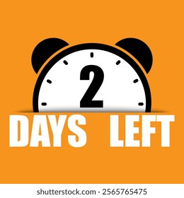 2 days left icon. Countdown clock symbol. Bold number two text. Bright orange background.