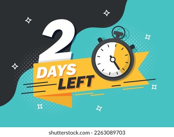 2 days left icon in flat style. Offer countdown date number vector illustration on isolated background. Sale promotion timer sign business concept.