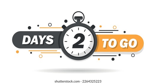 2 days left icon in flat style. Offer countdown date number vector illustration on isolated background. Sale promotion timer sign business concept.