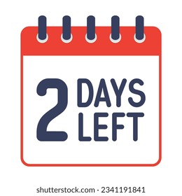 2 days left icon,countdown daily page calendar template vector illustration.