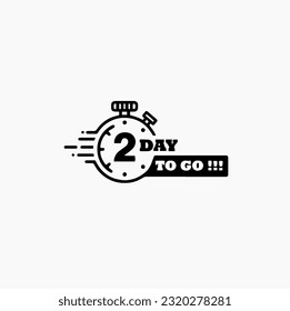 2 days left. Vector emblem with the number of days remaining. label, black alarm clock flat with ribbon, promotion icon, best deal symbol vector illustration
