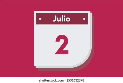 2 de Julio. Dia del mes. Calendario (July 2th. Day of month. Calendar in spanish) vector illustration icon.