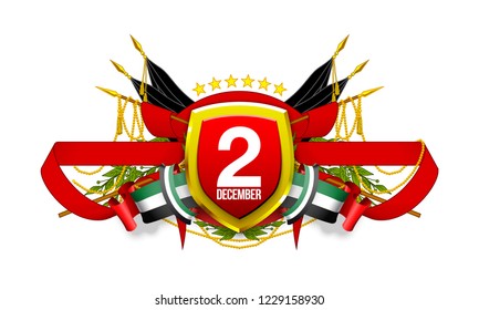 2 december 47 UAE National day illustration banner with UAE flag isolated on white background. Spirit of the union United Arab Emirates , Flat design Logo 2 dec Anniversary Celebration Abu Dhabi Card