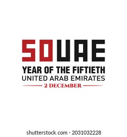2 December; 50 National Day of United Arab Emirates. Arabic Text Translation: Year of The Fiftieth. Vector Logo. Eps 08.