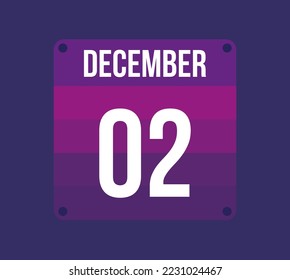 2. Dezember Kalenderdatum. Kalendersymbol für Dezember. Banner für Feiertage und Sondertermine