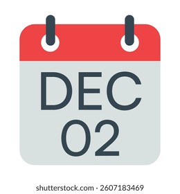 2 December Calendar Icon, Isolated Vector Calendar Icon.
