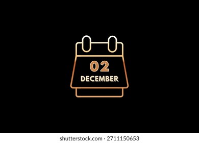 2 Dezember Kalender Symbol Textseite monatliches Web-Design auf braunem, schwarz-rotem Hintergrund Vektor, Symbol oder Illustration mit dem Monat Dezember 2