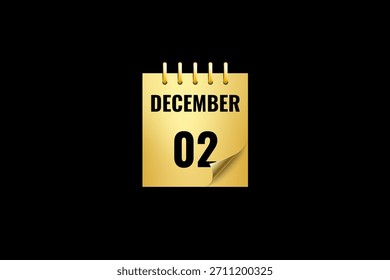 2 December calendar icon text page monthly web design on black and golden background vector, icon, or illustration with the month of December 2