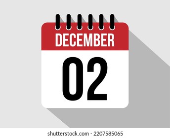 2 December calendar vector icon. Red december date for the days of the month