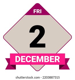 2 de diciembre, viernes. Plantilla de fecha. Diseño útil para la promoción de calendarios o eventos. Ilustración vectorial Archivo EPS 10. 