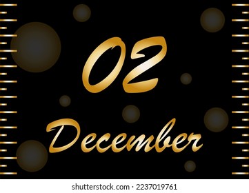 2 December gold banner. Design for December days with golden effect on black background