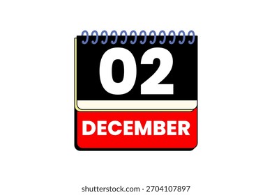 2 December month single day vector, illustration, calendar with red, black, yellow and white color background calendar icon of December 2