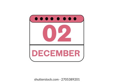 2 December month single day vector, illustration, calendar with peach, black and white color background calendar icon of December 2