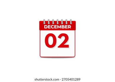 Vector de un solo día del mes de diciembre 2, ilustración, calendario con el icono del calendario del fondo del color blanco y negro del 2 de diciembre