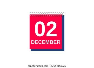2 dezembro mês vetor dia único, ilustração, calendário com vermelho, azul e branco ícone de calendário de fundo de cor de 2 de dezembro