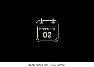 2 Dezember Monat einzelner Tag Vektor, Illustration, Kalender mit goldener und weißer Farbe Hintergrund Frame Kalender Symbol vom Dezember 2