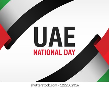 2 December. UAE Independence Day background in national flag color theme. Celebration banner with curving ribbons and text. Vector illustration