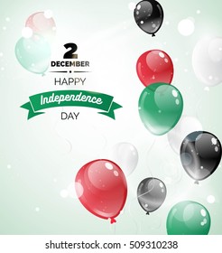 2 December. UAE Independence Day greeting card. Celebration background with flying balloons and text. Vector illustration