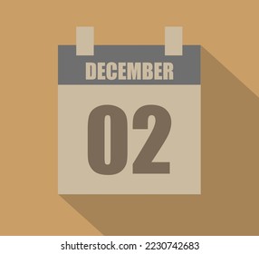 2 december vector calendar icon. Calendar page design on dark background for December days