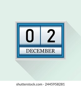 2 de diciembre Vector de calendario diario plano. Fecha y mes.
