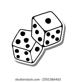 2 Dice Hand Drawn Doodle Outline. Vector illustration for decorate, coloring and any design.