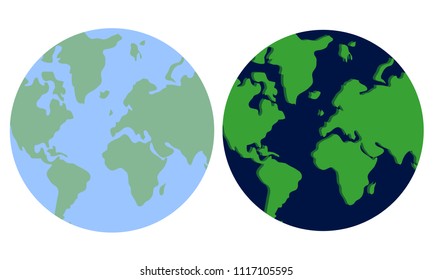 2 different globe. Planet Earth. Vector illustration on white background