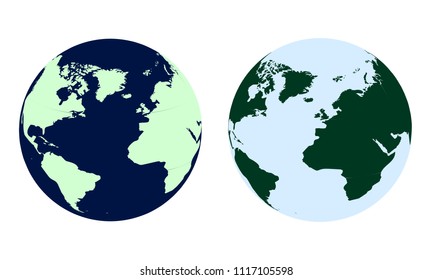 2 different globe. Planet Earth. Vector illustration on white background