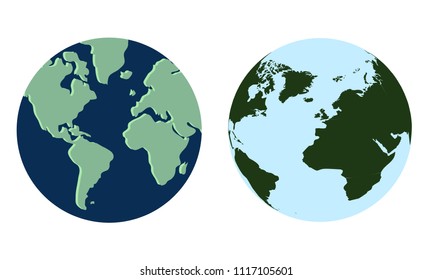 2 different globe. Planet Earth. Vector illustration on white background