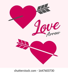 2 different style hearts and arrows and love text 