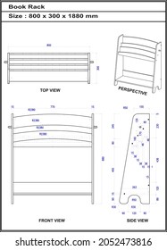 2 Dimension drawing of Book Rack furniture. to be produced
