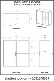 2 Dimension drawing of Cabinet 1 Door furniture. to be produced